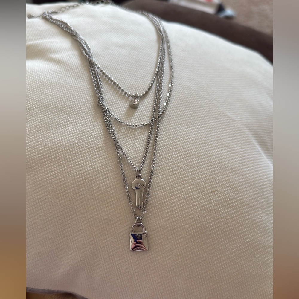 Park Lane Silver Plated Layered Necklace with Lock and Key Pendant